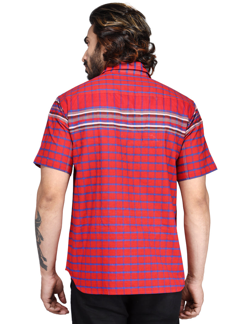 Shirt Men Gamcha Fashion Handloom Fabric Red SH02