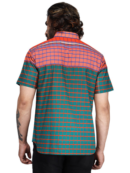 Shirt Men Gamcha Fashion Handloom Fabric Red & Green SH04