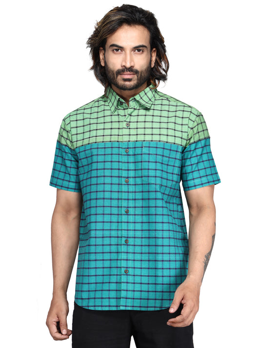 Shirt Men Gamcha Fashion Handloom Fabric Green SH05