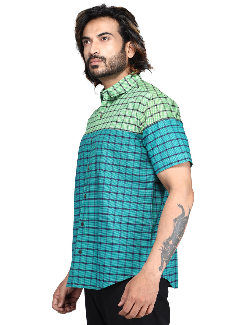 Shirt Men Gamcha Fashion Handloom Fabric Green SH05