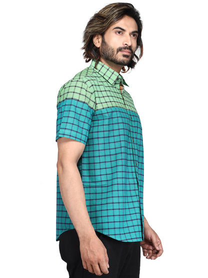 Shirt Men Gamcha Fashion Handloom Fabric Green SH05