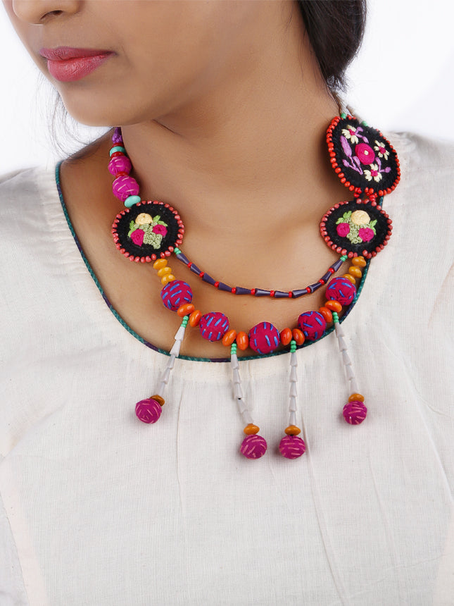 Hand Embroidered unique flower desing Chandmala Necklace