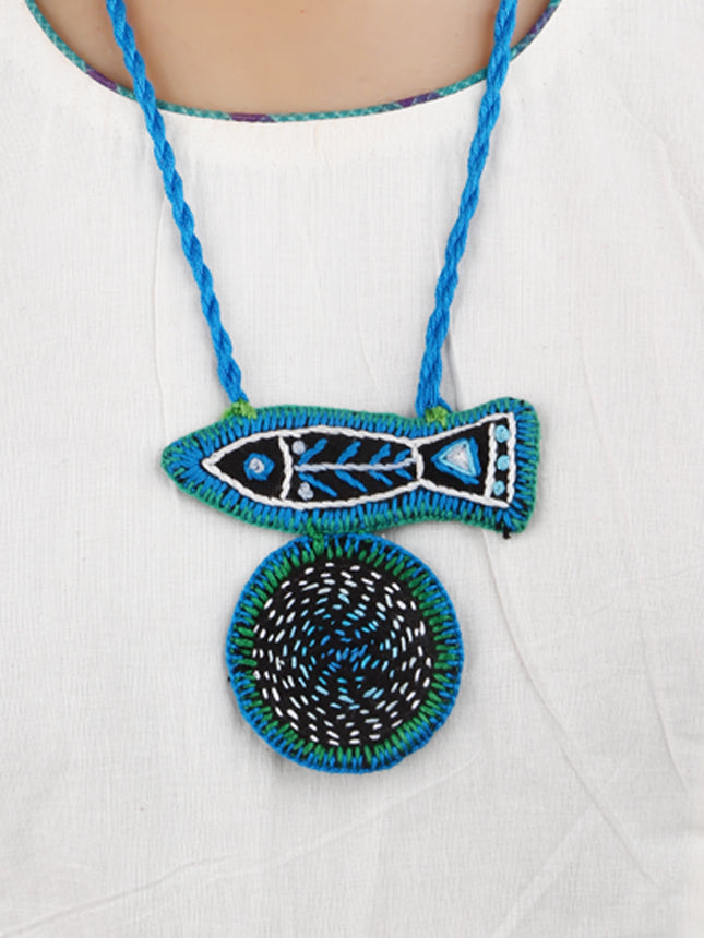 Hand Embroidered Deep Sea Design Necklace