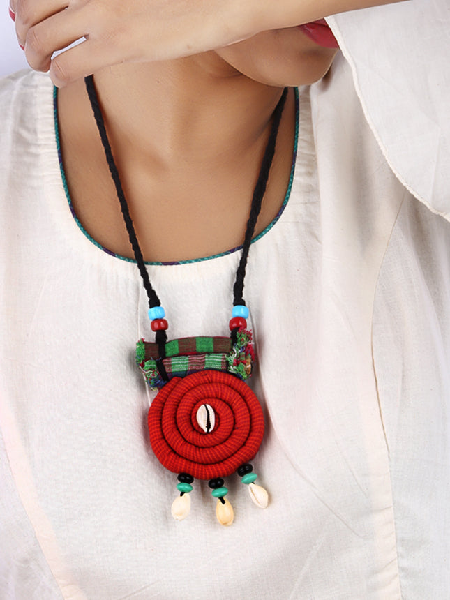 Hand Crafted Snail Design Gamcha Fabric Necklace