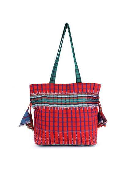 Potli Bag  Female Gamcha Fashion Handloom Fabric Red PT1