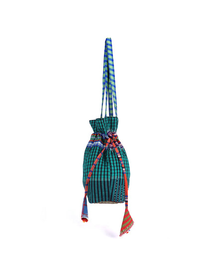 Potli Bag  Female Gamcha Fashion Handloom Fabric Green PT2