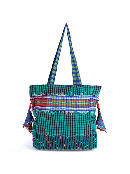 Potli Bag  Female Gamcha Fashion Handloom Fabric Green PT2