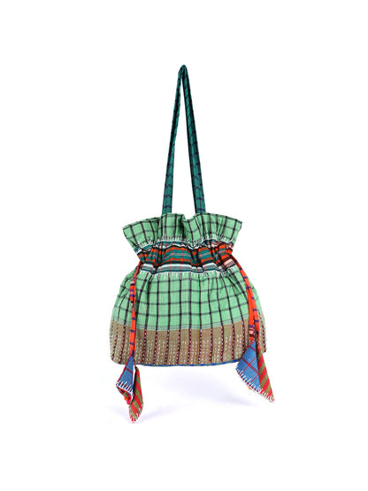 Potli Bag  Female Gamcha Fashion Handloom Fabric Green PT3