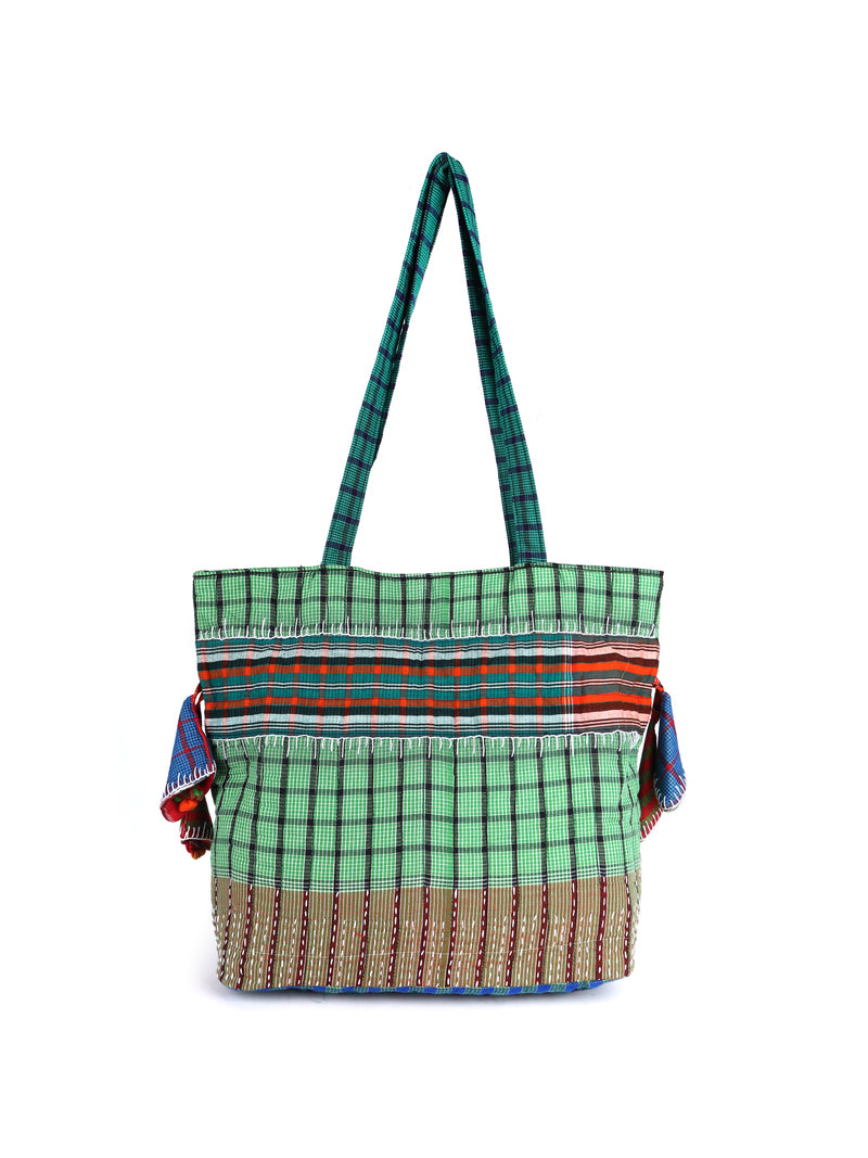 Potli Bag  Female Gamcha Fashion Handloom Fabric Green PT3