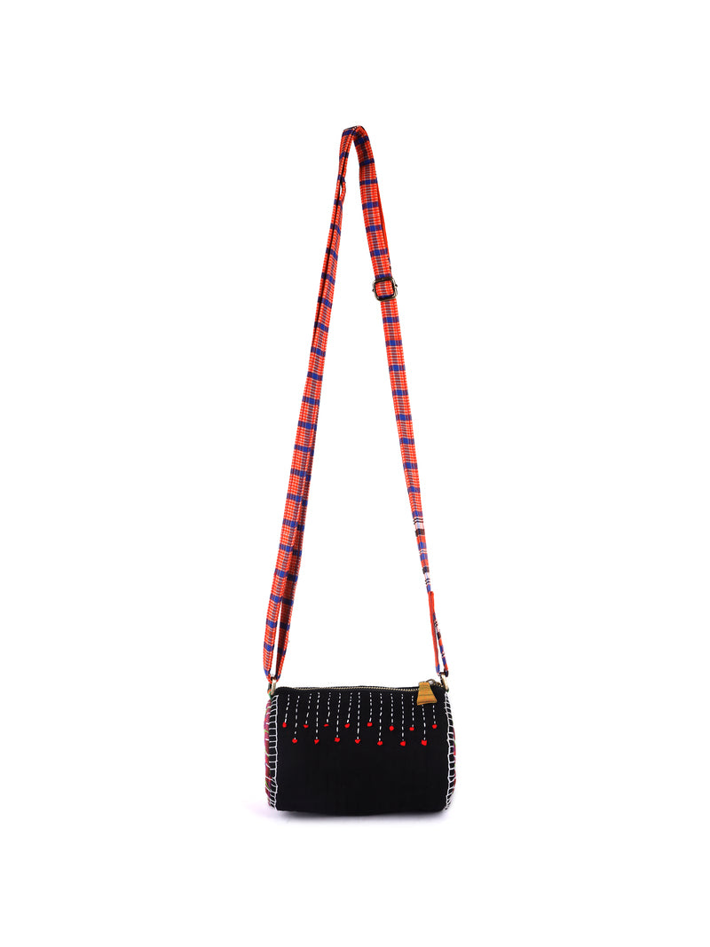 Sling Bag Gamcha Fashion Hand Embroided  Black SL01