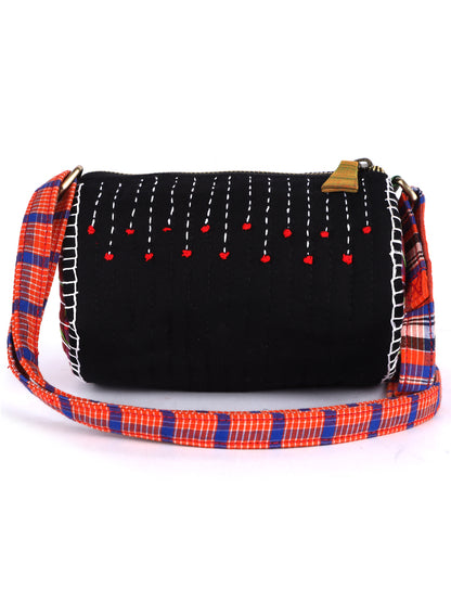 Sling Bag Gamcha Fashion Hand Embroided  Black SL01