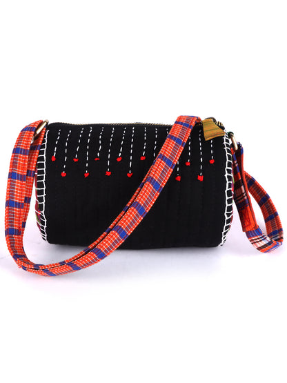 Sling Bag Gamcha Fashion Hand Embroided  Black SL01