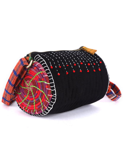 Sling Bag Gamcha Fashion Hand Embroided  Black SL01