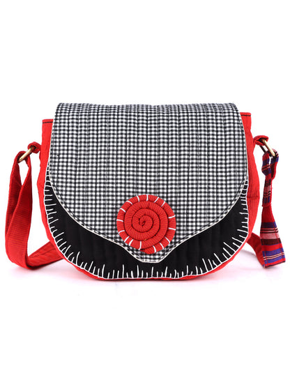 Sling Bag Gamcha Fashion Hand Embroided  Black & White SL02