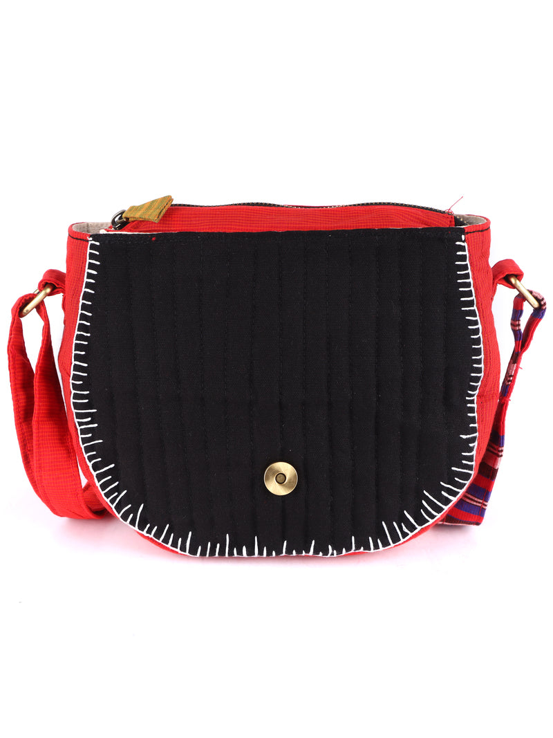 Sling Bag Gamcha Fashion Hand Embroided  Black & White SL02