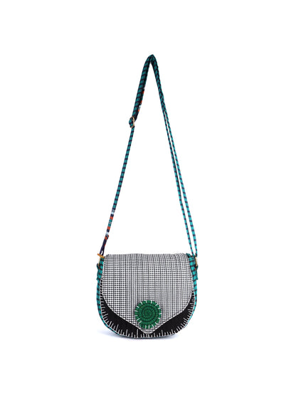 Sling Bag Gamcha Fashion Hand Embroided  Black, Green, White SL03