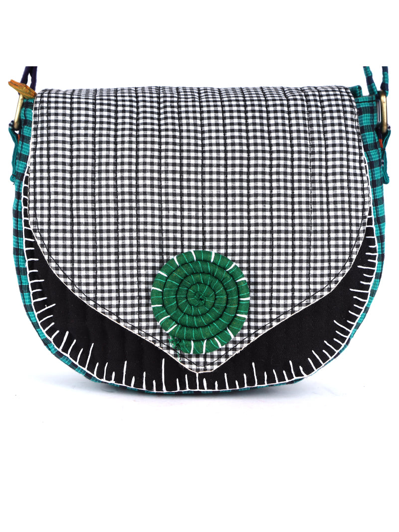 Sling Bag Gamcha Fashion Hand Embroided  Black, Green, White SL03