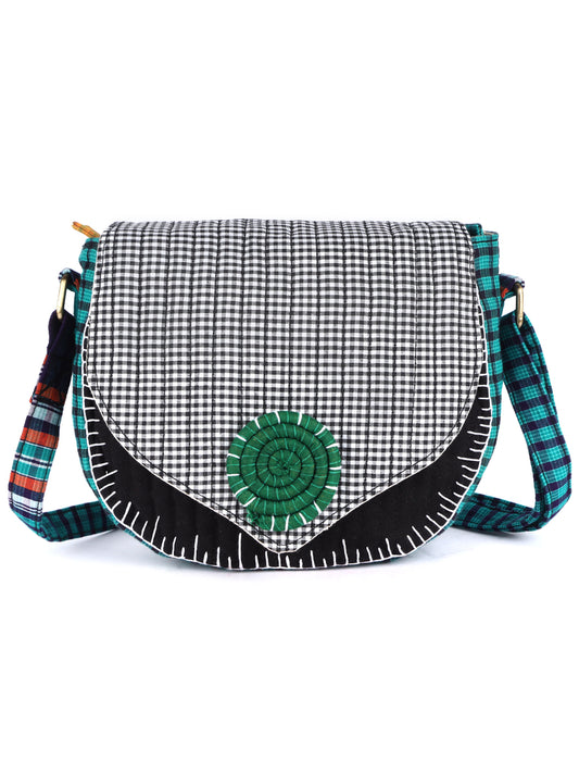 Sling Bag Gamcha Fashion Hand Embroided  Black, Green, White SL03