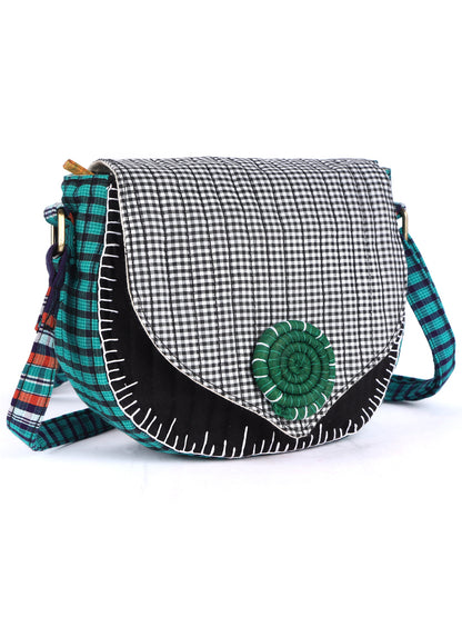 Sling Bag Gamcha Fashion Hand Embroided  Black, Green, White SL03