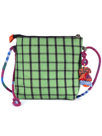 Sling Bag Gamcha Fashion Hand Embroided  Green  SL04