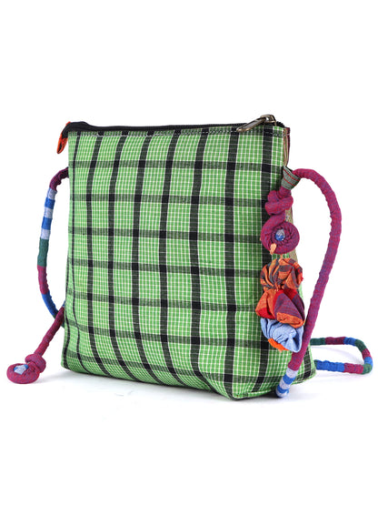 Sling Bag Gamcha Fashion Hand Embroided  Green  SL04