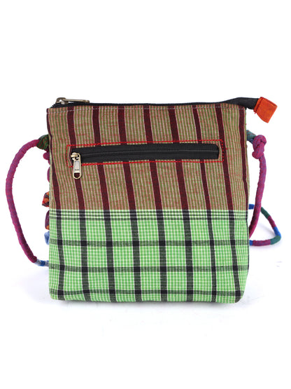 Sling Bag Gamcha Fashion Hand Embroided  Green  SL04