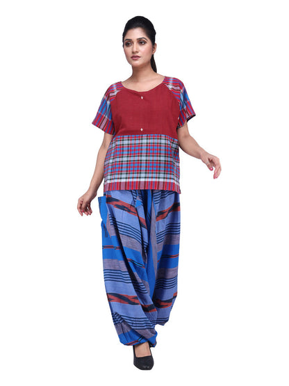 Top Long Gamcha Fashion Handloom Cotton Merun TOP02