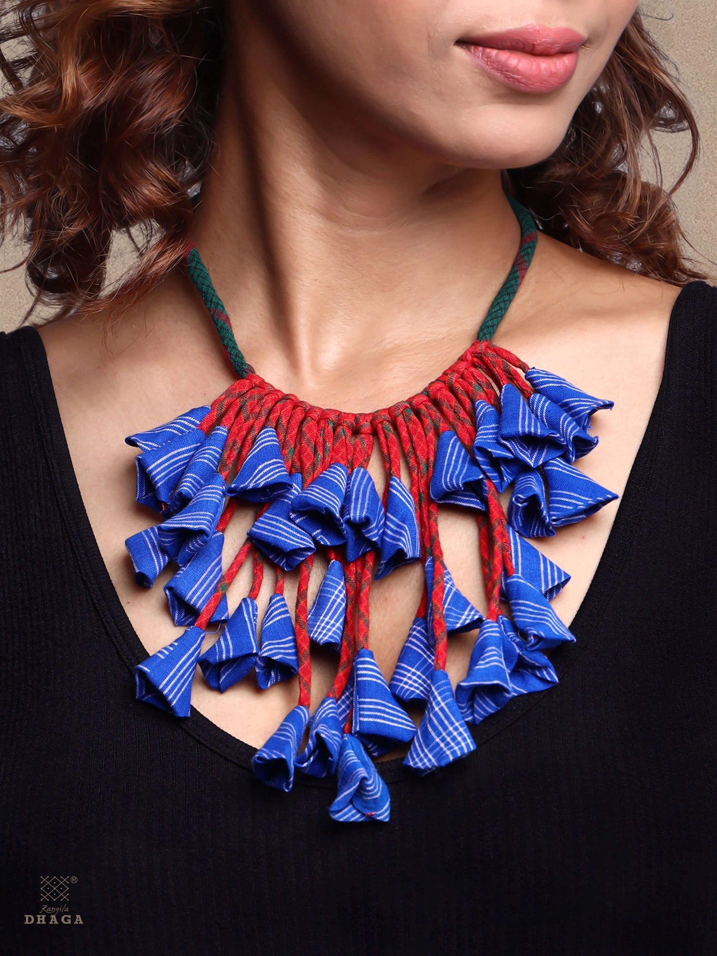 Handctrafted abstrac design gamcha fabric Necklace