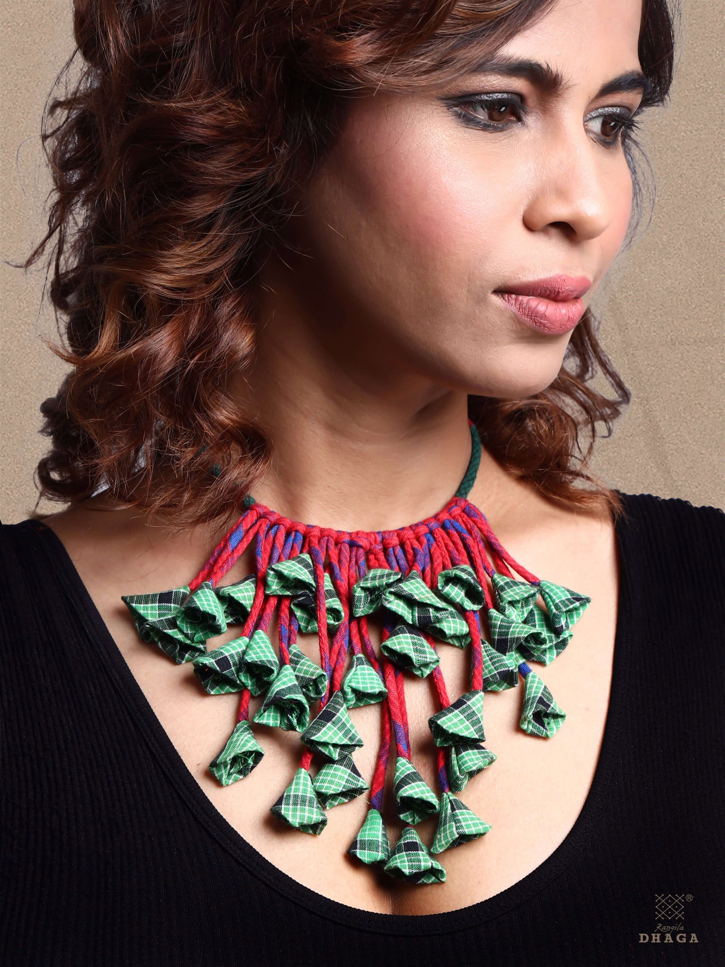 Handctrafted abstrac design gamcha fabric Necklace