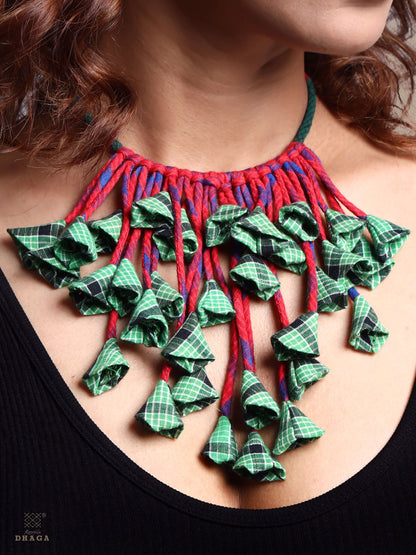 Handctrafted abstrac design gamcha fabric Necklace