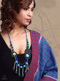 Handembroidered Gamcha Fabric with Cristal Beads Necklace Blue (N01)